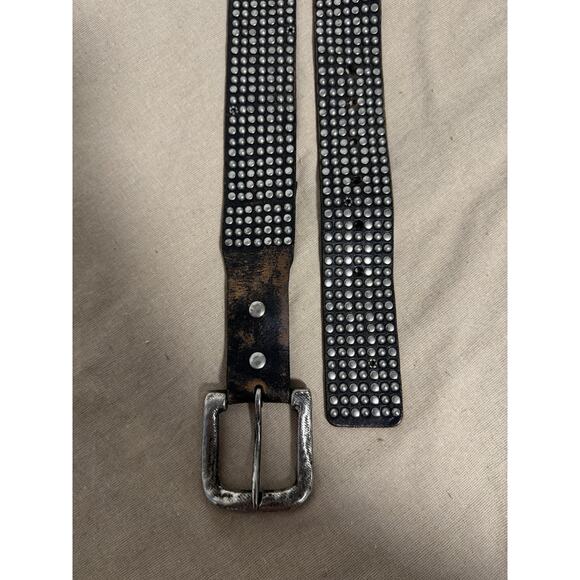 Leather Island Belt Mens 36 Black Studded Grommet Distressed Buckle Rock LI561 - Picture 4 of 14